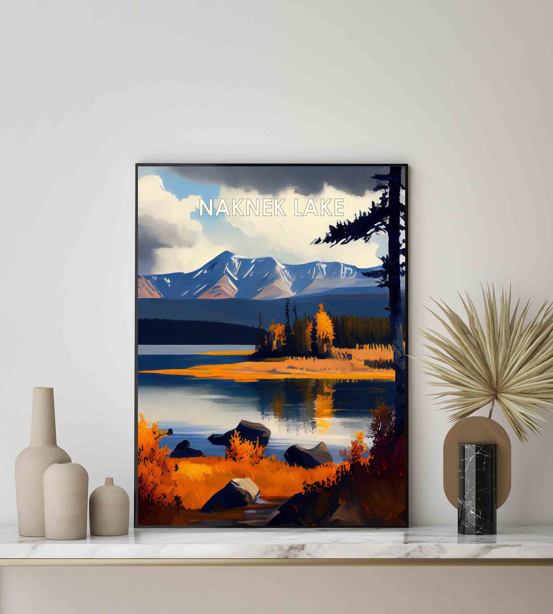 Naknek Lake Alaska Retro Poster with Mountain Peaks and Autumn Tundra - Image 2