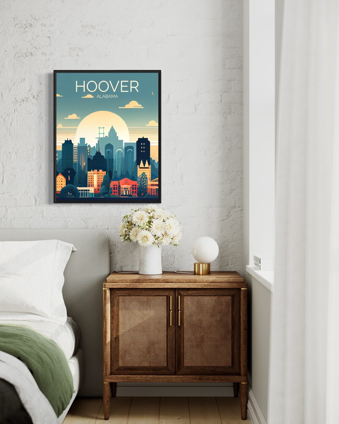 Hoover Alabama Glowing Sunset Skyline Retro Cityscape Travel Poster - Image 3