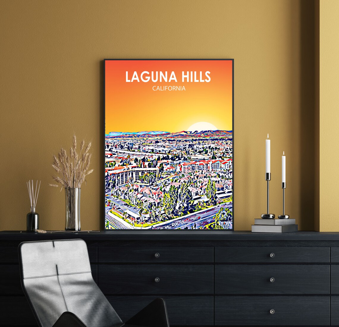 Laguna Hills California Colorful Sunset Skyline City Travel Poster - Image 2
