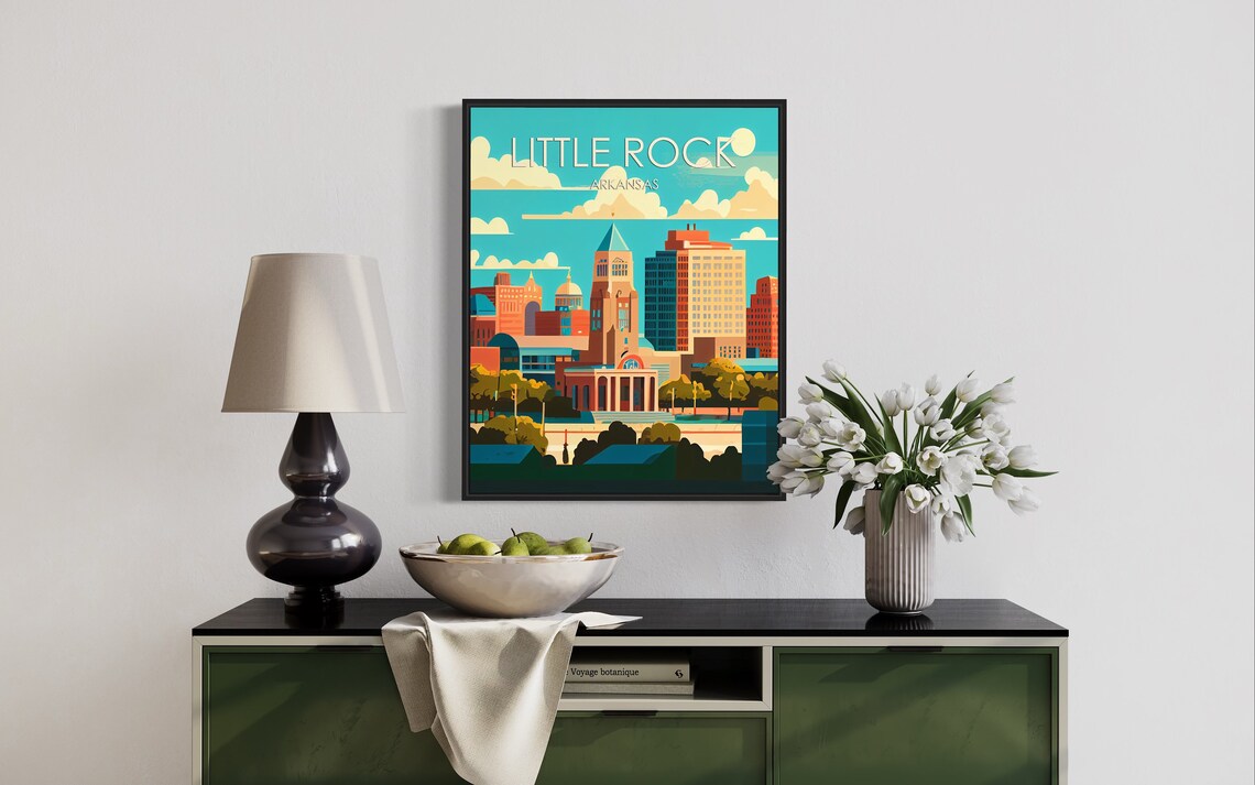 Little Rock Arkansas Downtown Skyline Vintage City Travel Poster - Image 3