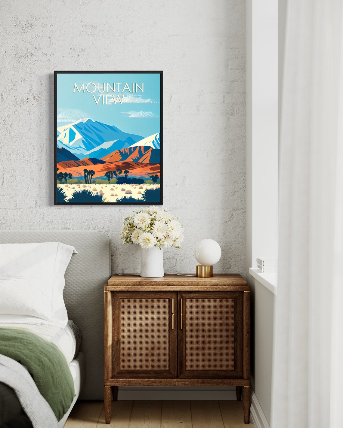 Mountain View Snow Capped Peaks Desert Valley Landscape Poster - Image 2