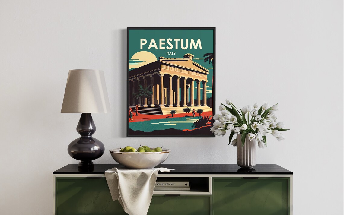 Paestum Italy Greek Temple Ancient Ruins Vintage Travel Poster - Image 2