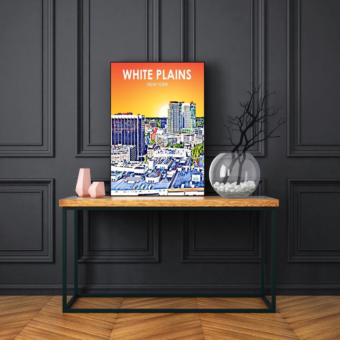 White Plains New York Vibrant Sunset Cityscape Travel Poster - Image 3