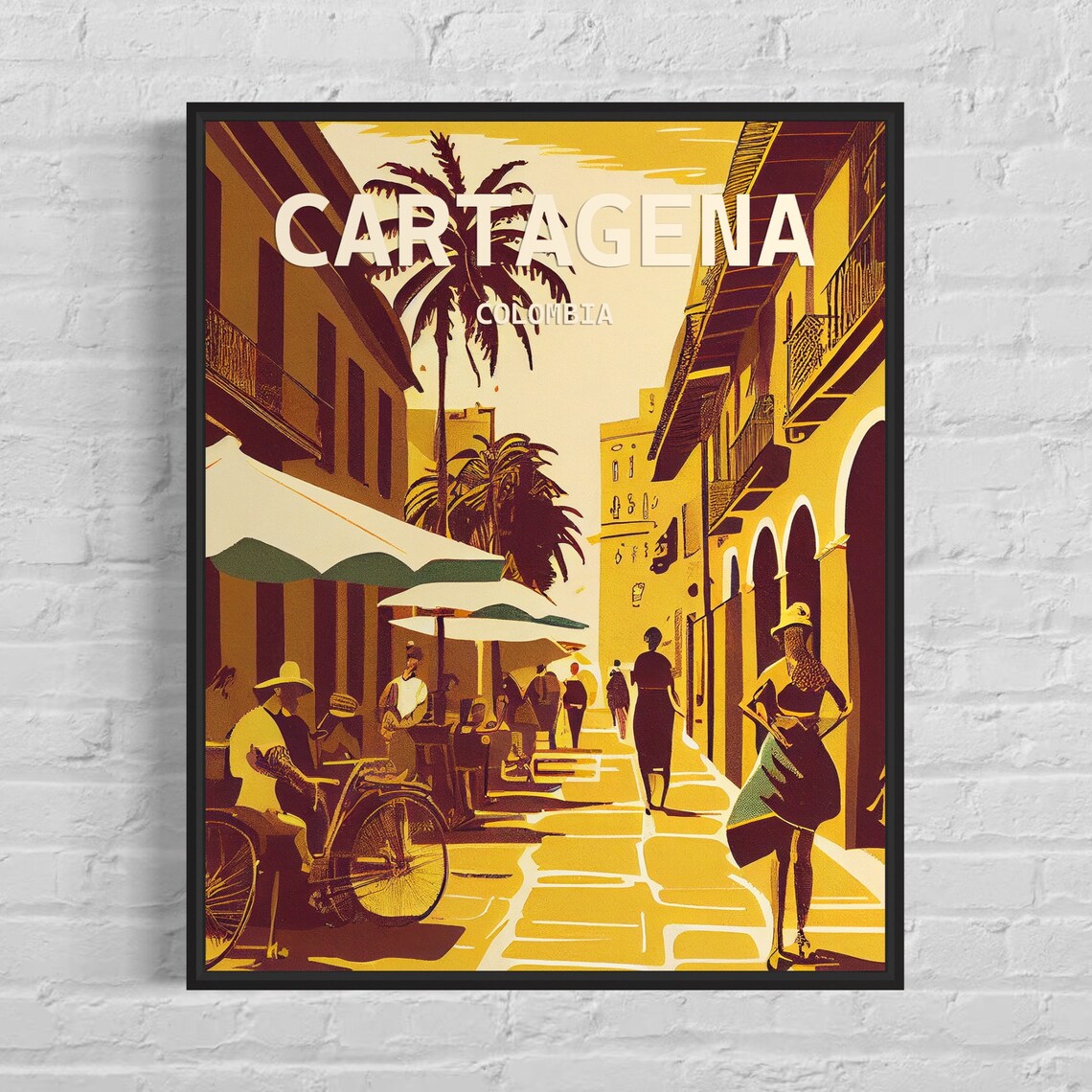 Cartagena Colombia Old Town Street Warm Golden Sepia Travel Poster
