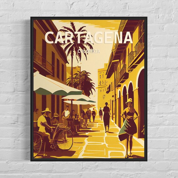 Cartagena Colombia Old Town Street Warm Golden Sepia Travel Poster