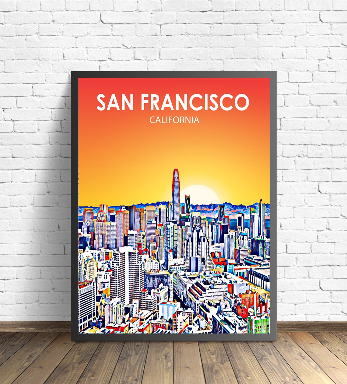 San Francisco California Sunset Skyline Towers Golden Poster