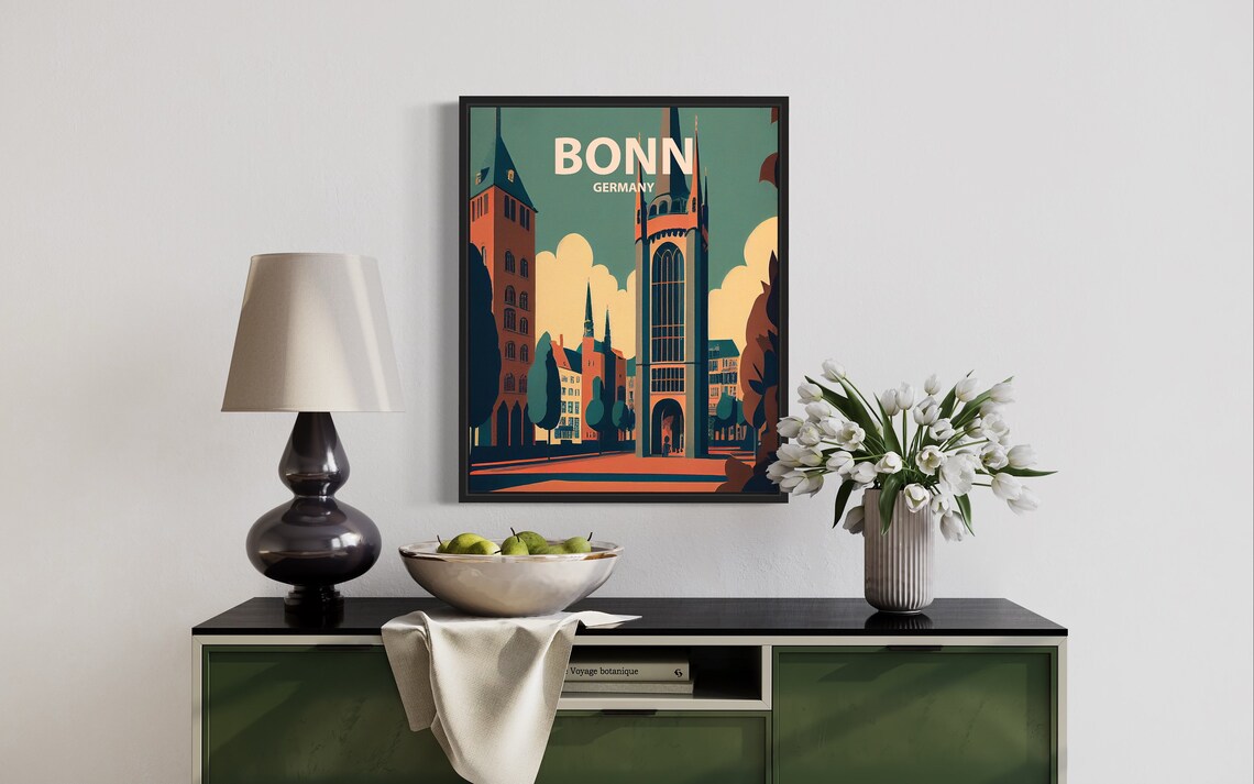 Bonn Germany Old Town Church Spires Vintage Travel Scene Poster - Image 3