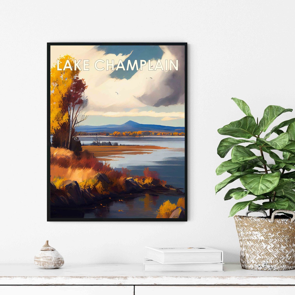 Lake Champlain Autumn Mountain Vintage Landscape Poster Artwork - Image 3