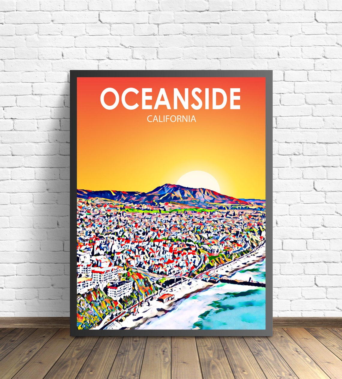 Oceanside California Sunset Beach Pier Coastal Town View Poster