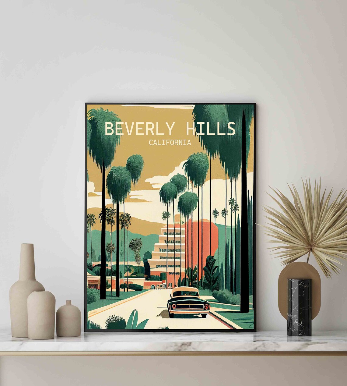 Beverly Hills California Retro Palm Street Classic Car Poster - Image 2
