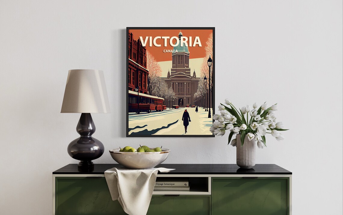 Victoria Canada Snowy Parliament Winter Scene Retro Travel Poster - Image 3