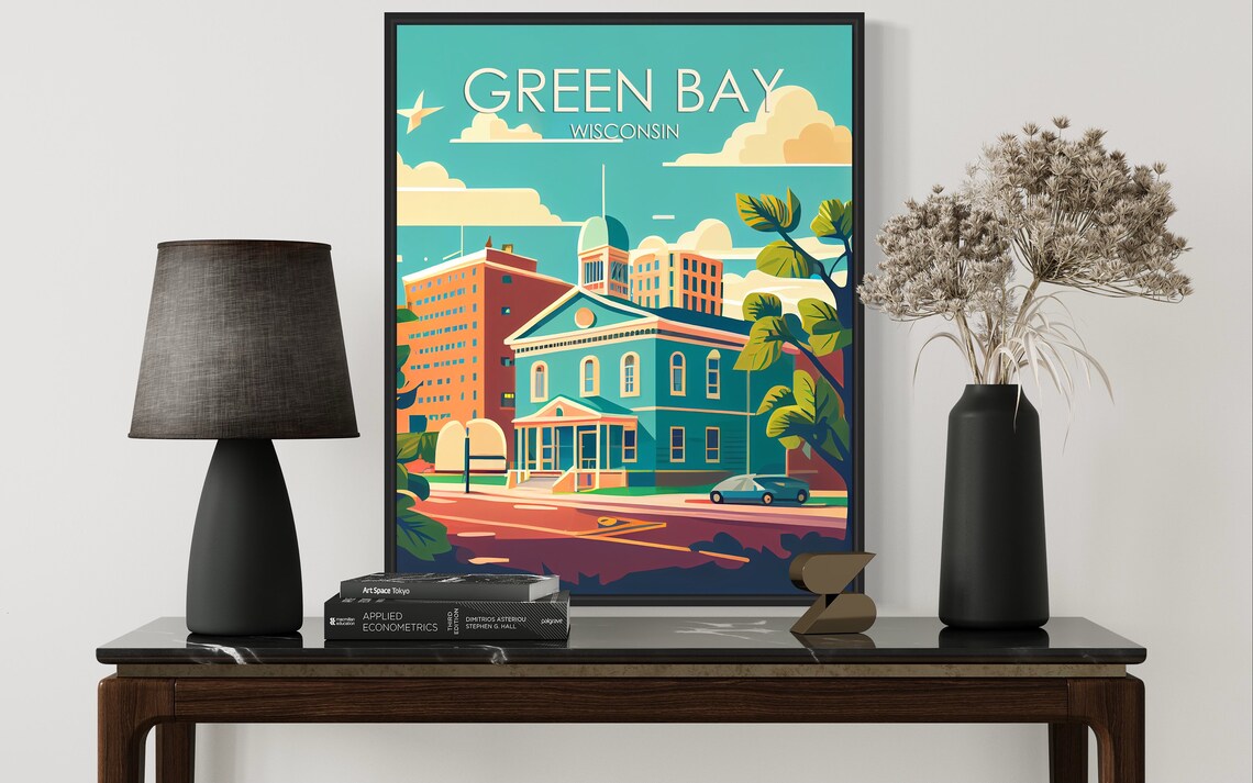 Green Bay Wisconsin Downtown Historic Buildings Retro Art Poster - Image 3