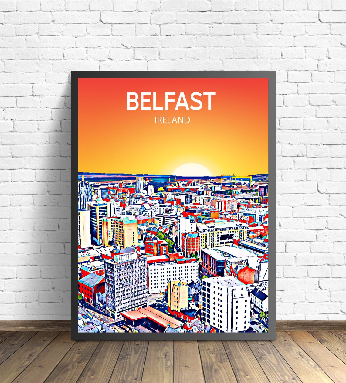 Belfast Ireland Sunset Aerial Downtown Colorful Skyline Poster