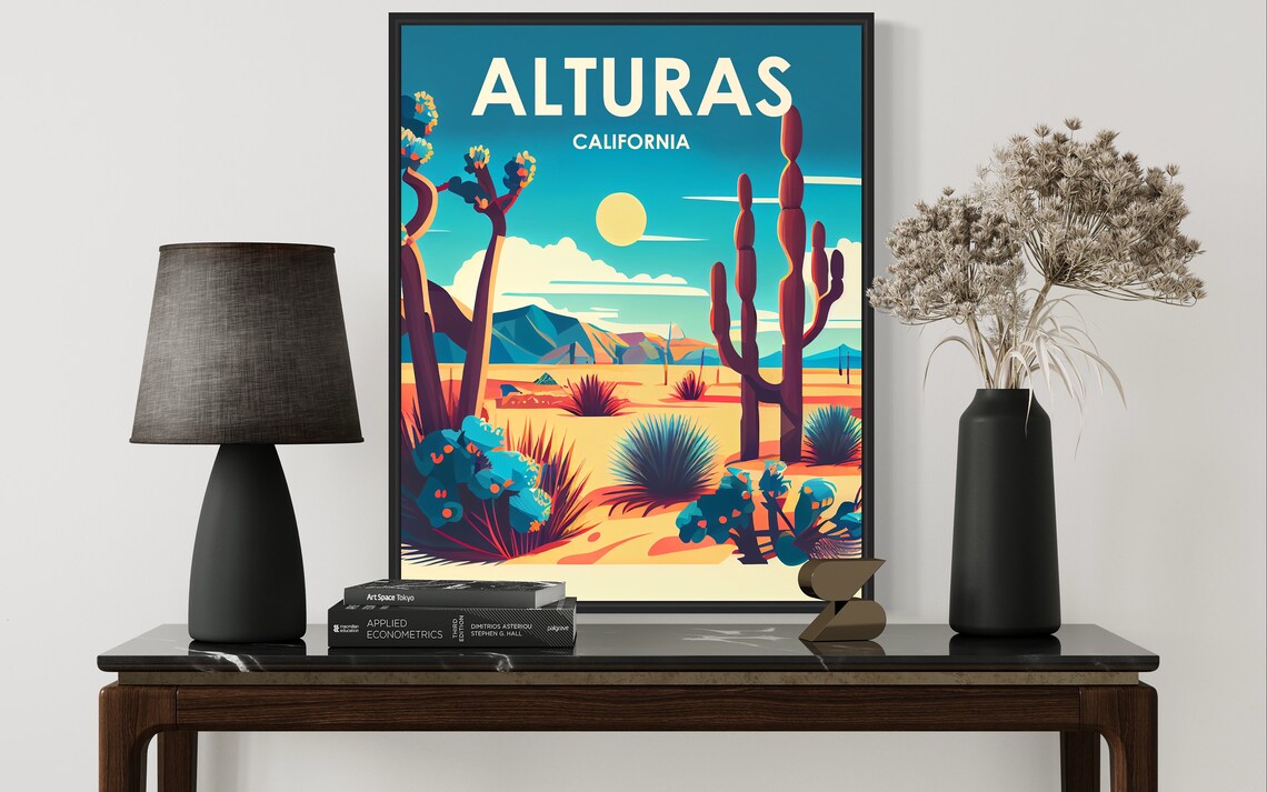Alturas California Desert Cactus Sunset Warm Retro Travel Poster - Image 3