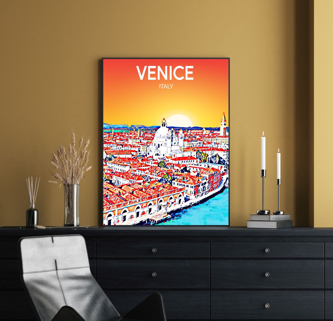Venice Italy Colorful Sunset Canal Rooftops Cityscape Poster - Image 2