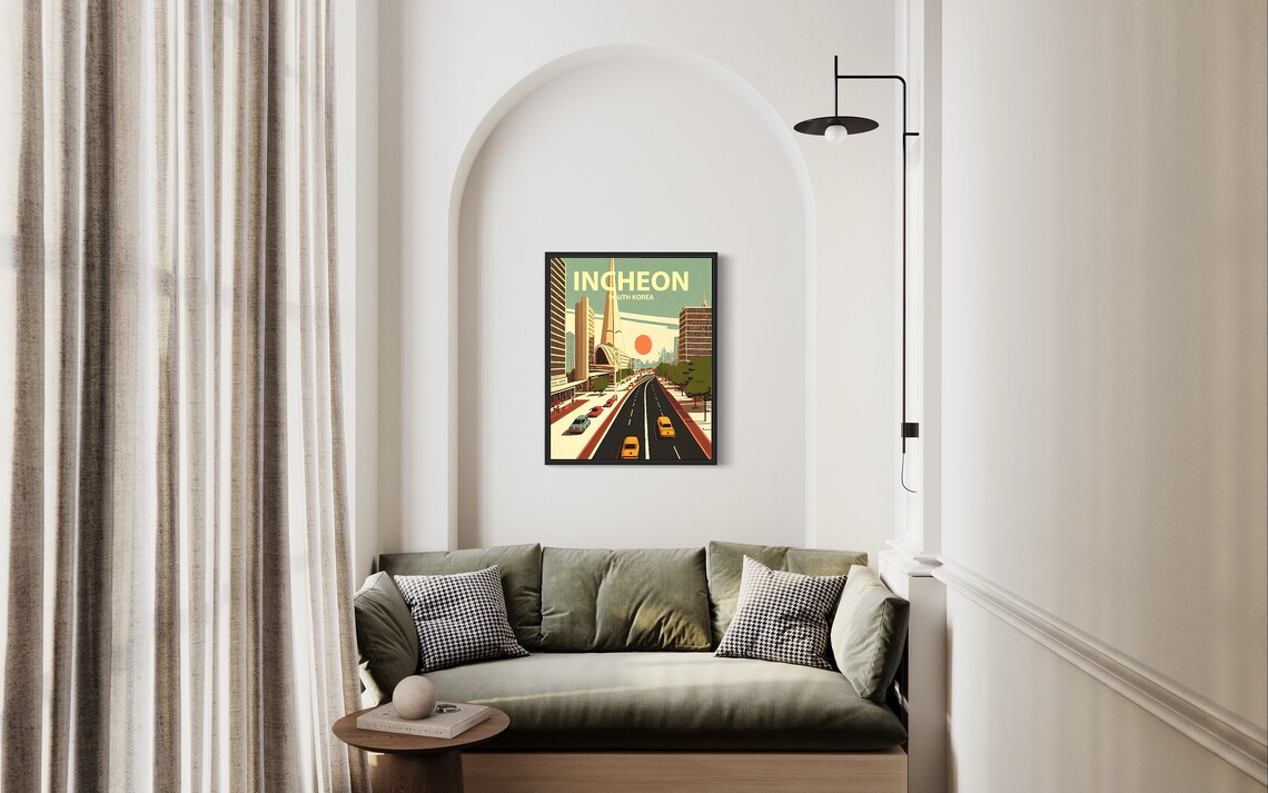 Incheon South Korea City Avenue Sunset Retro Travel Art Poster - Image 3