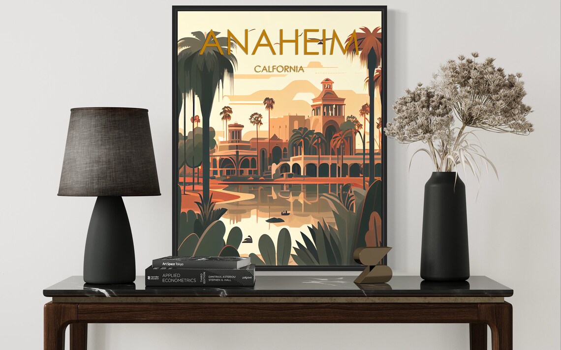 Anaheim California Palm Trees Mission Sunset Retro Travel Poster - Image 2