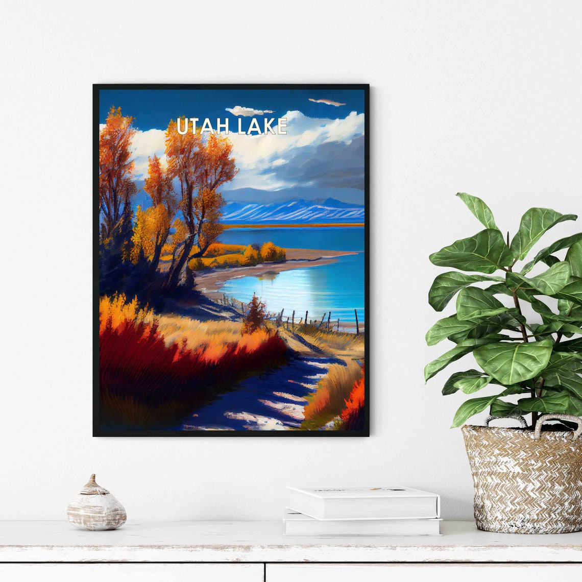 Utah Lake Autumn Shoreline Golden Trees Mountain View Poster - Image 3