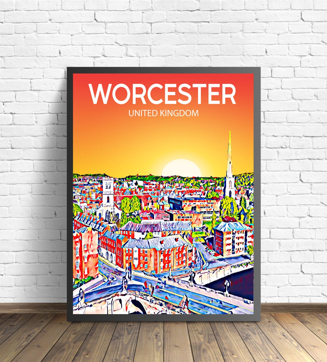 Worcester England Sunset City Skyline Panorama Pop Art Poster