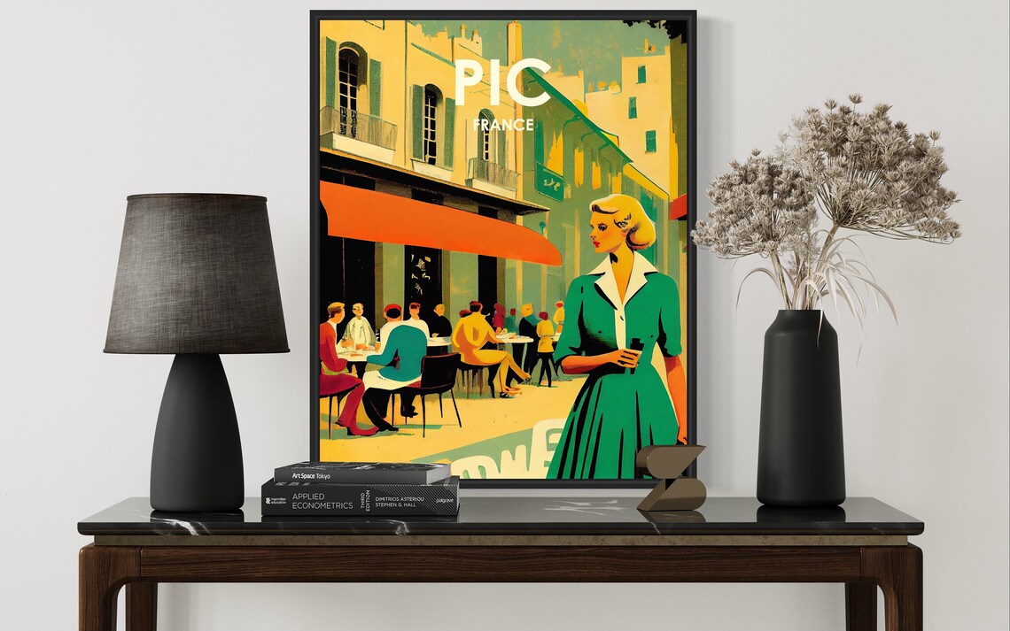 Pic France Parisian Cafe Street Scene Vintage Retro Travel Poster - Image 2