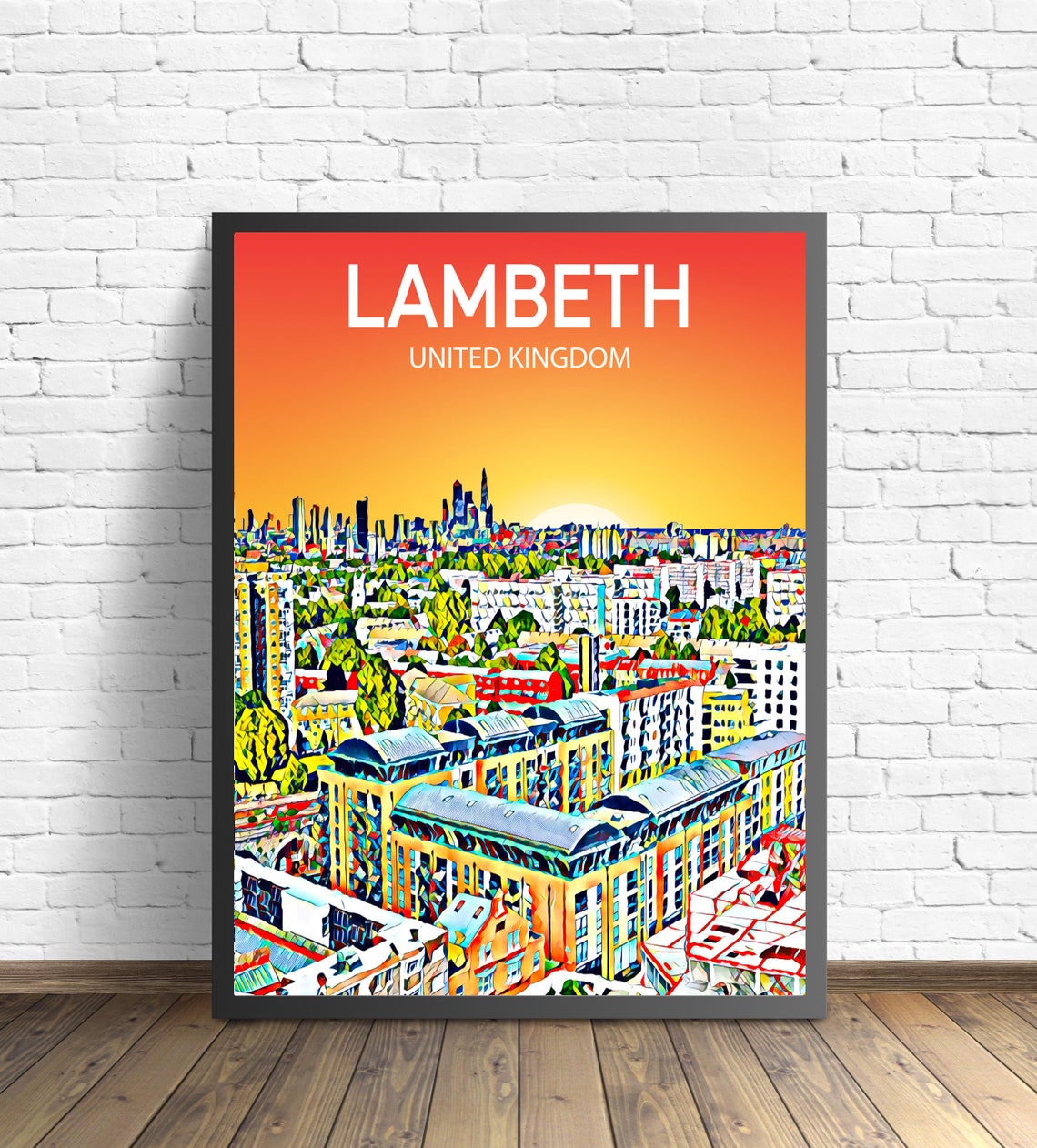 Lambeth London Shard Sunset Skyline Vibrant Cityscape Art Poster