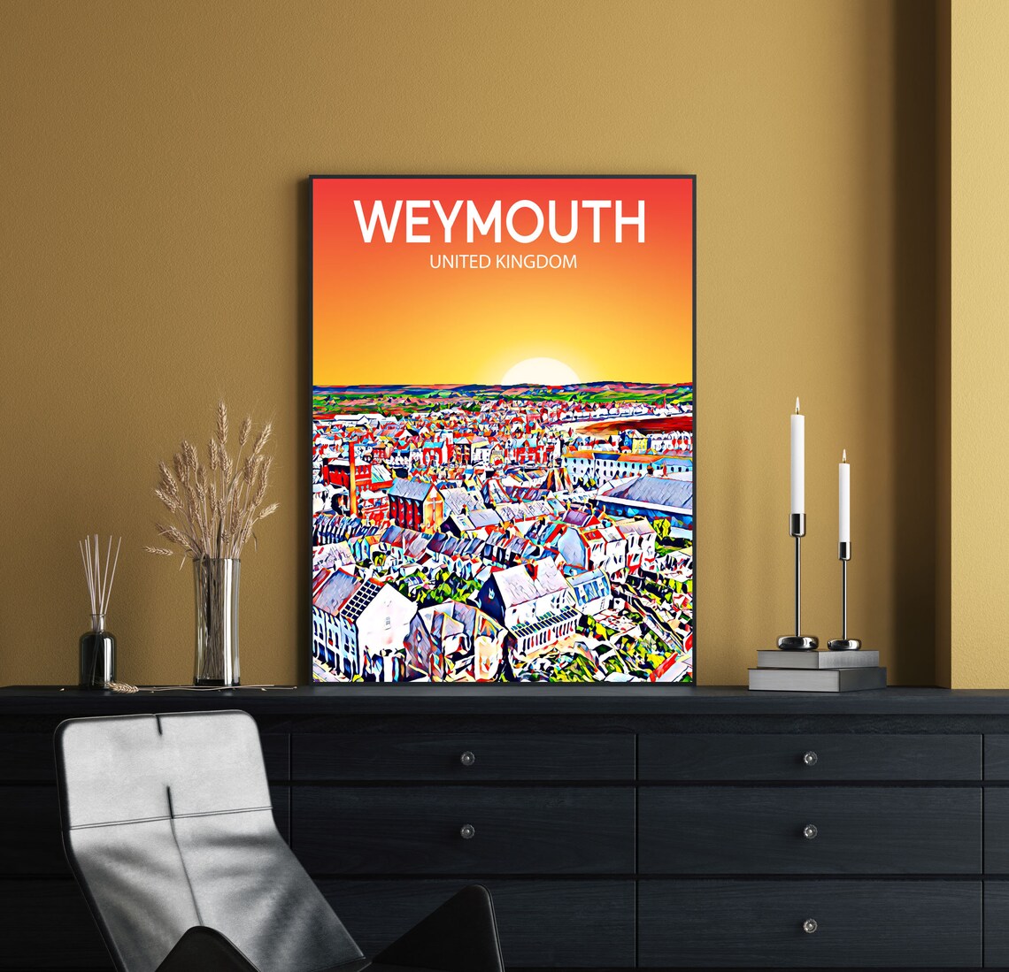 Weymouth England Sunset Coastal Town Panorama Seaside Travel Poster - Image 2