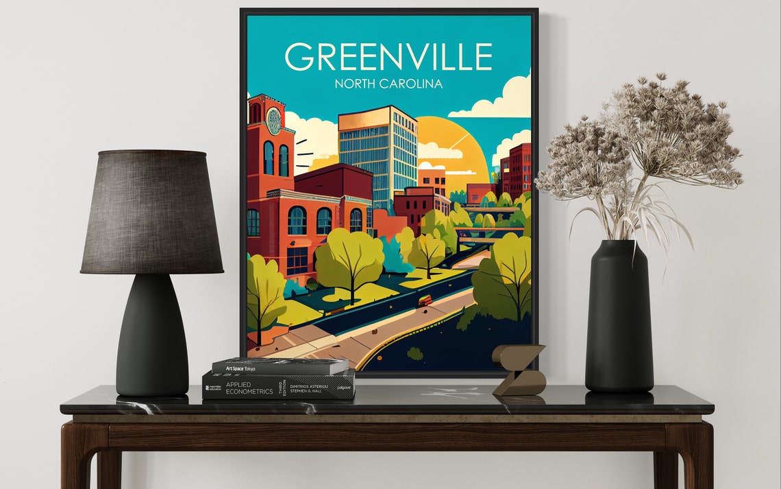 Greenville North Carolina Retro Art Print Greenville Wall Art Illustration Greenville Vintage Minimal Design Poster - Image 2