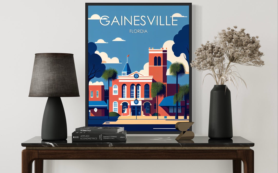 Gainesville Florida Historic Brick Building Palm Trees Travel Poster - Image 2