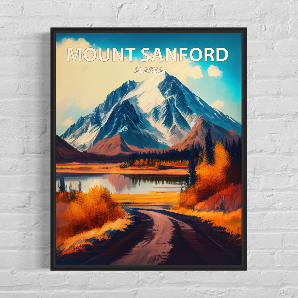 Mount Sanford Alaska Glacier Peak Winding Road Autumn Art Poster