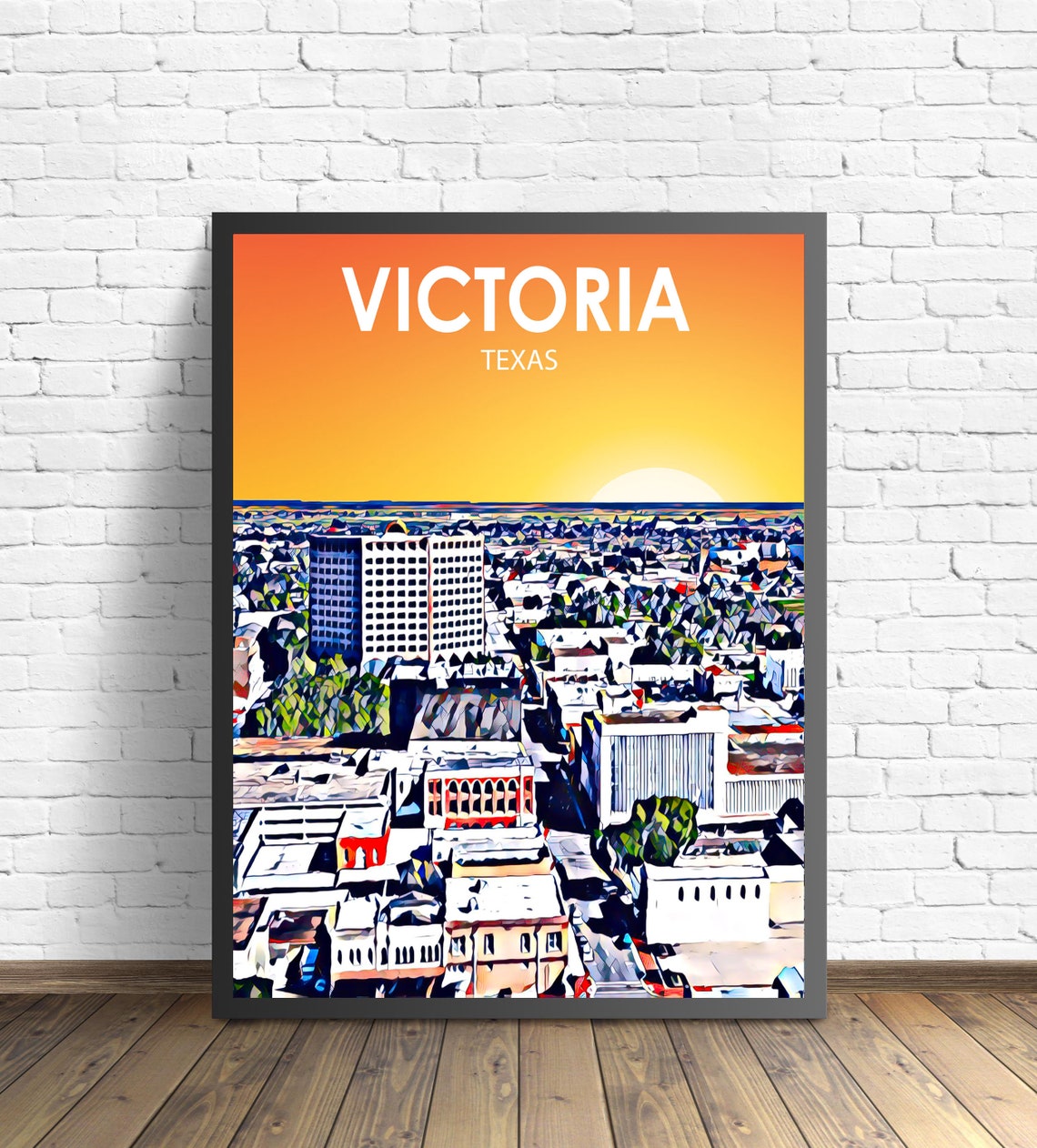Victoria Texas Sunset Cityscape Downtown Pop Art Travel Poster