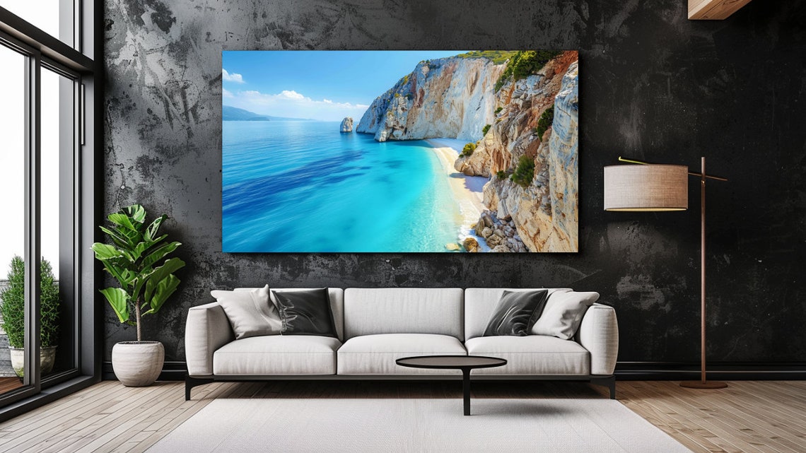 Lefkada Greece White Cliffs Turquoise Ionian Sea Beach Travel Poster