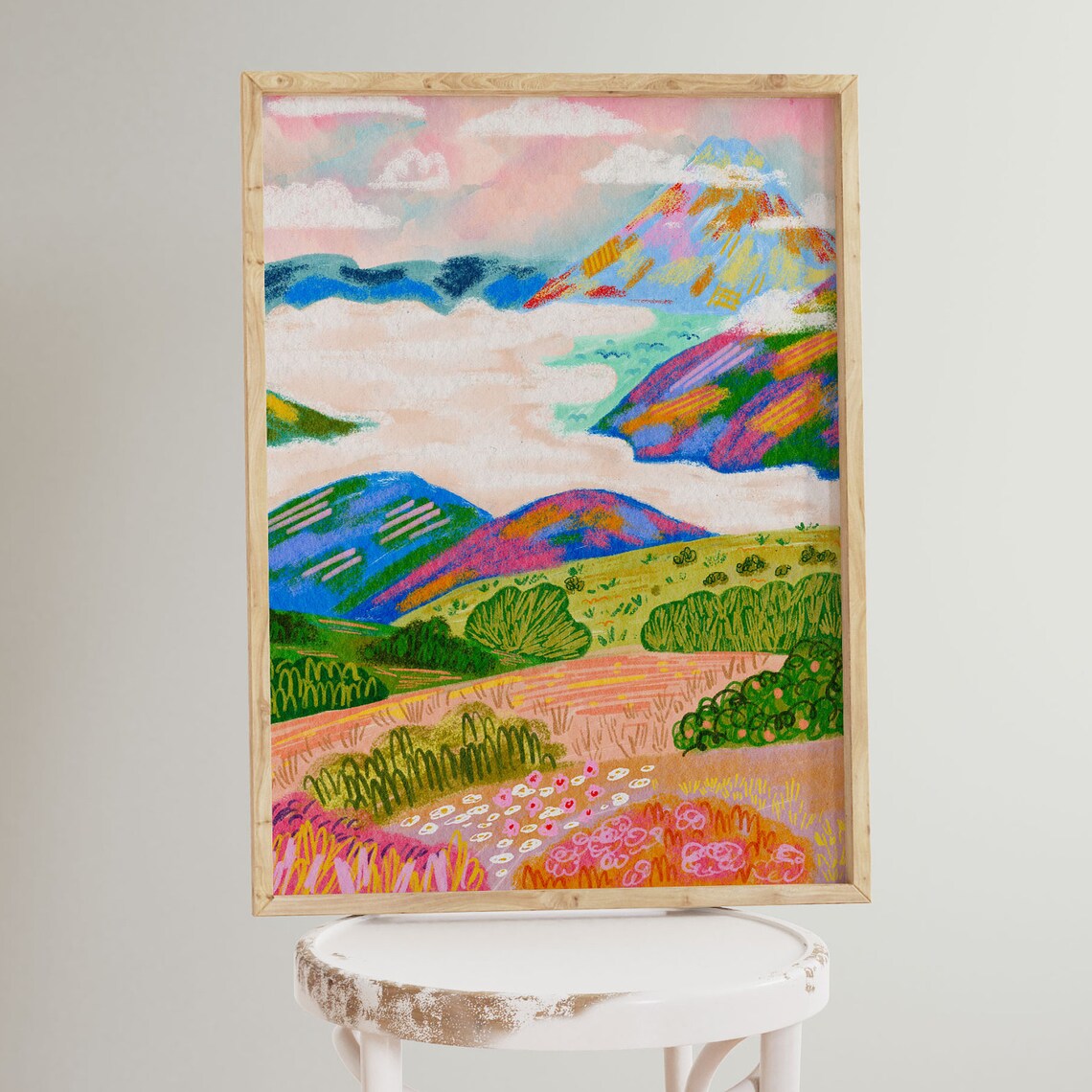 Colorful Mountain Art Print, Eclectic Dopamine Decor