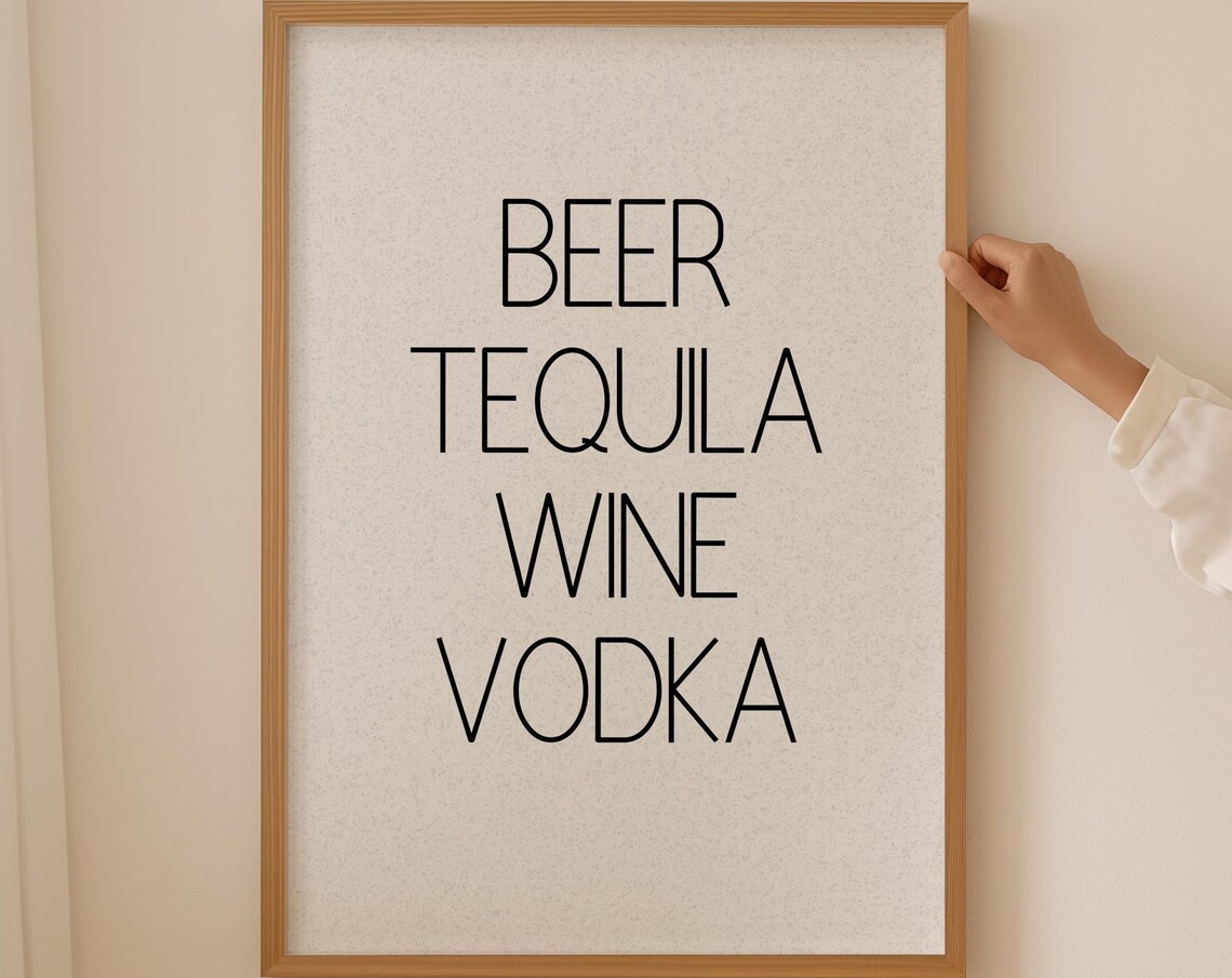 Beer Tequila Wine Vodka Minimalist Drink List Typography Poster