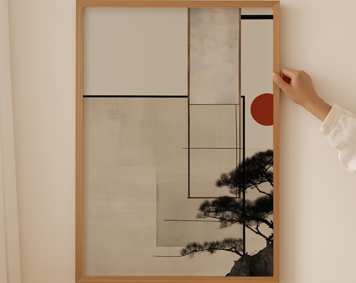 Tan And Black Japandi Wall Art, Zen Art Print