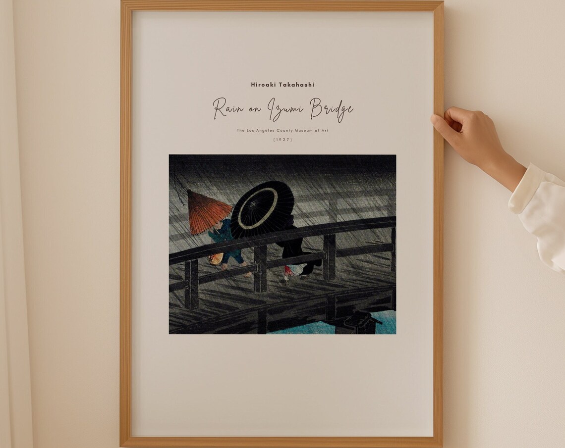 Hiroaki Takahashi Rain on Izumi Bridge 1927 Figures Woodblock Poster