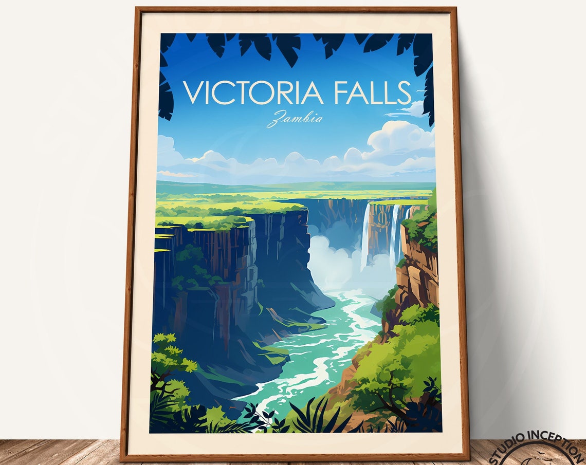 Victoria Falls Zambia Waterfall Gorge Vintage Style Travel Poster - Image 3