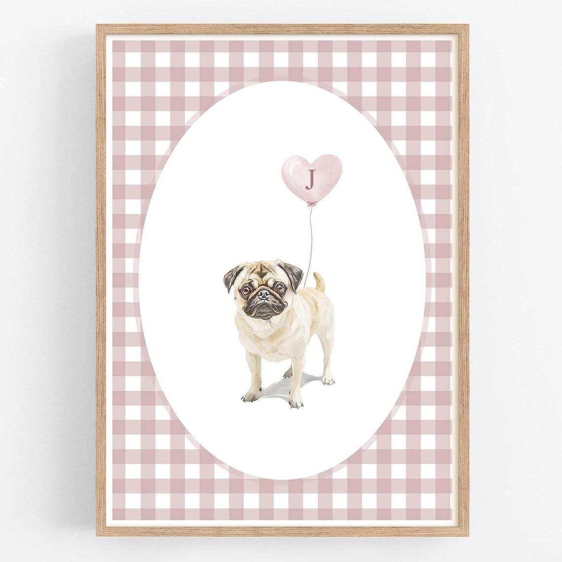 French Bulldog with Heart Balloon Initial Custom Pet Portrait Poster - Image 2
