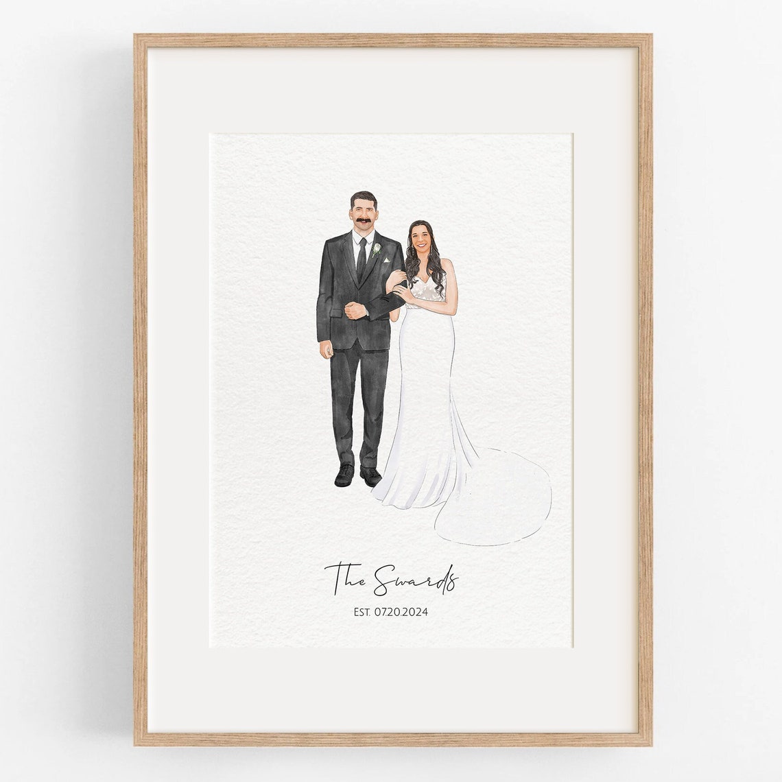 Wedding Couple with Black Dog Custom Watercolor Portrait Poster - Image 3