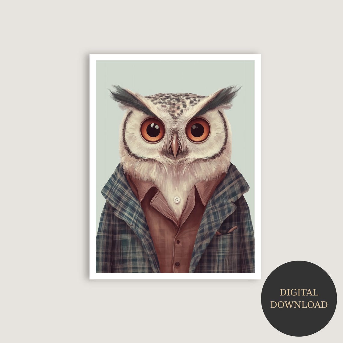 Plaid Jacket Owl Academic Style Vintage Animal Portrait Poster
