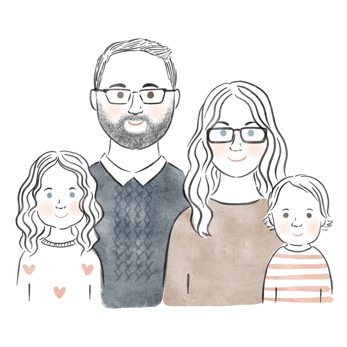 Custom Family Portrait Gift Ideas Watercolor Pet Family Portraits Family Portrait Illustration Minimalist Painting Drawing From Photo