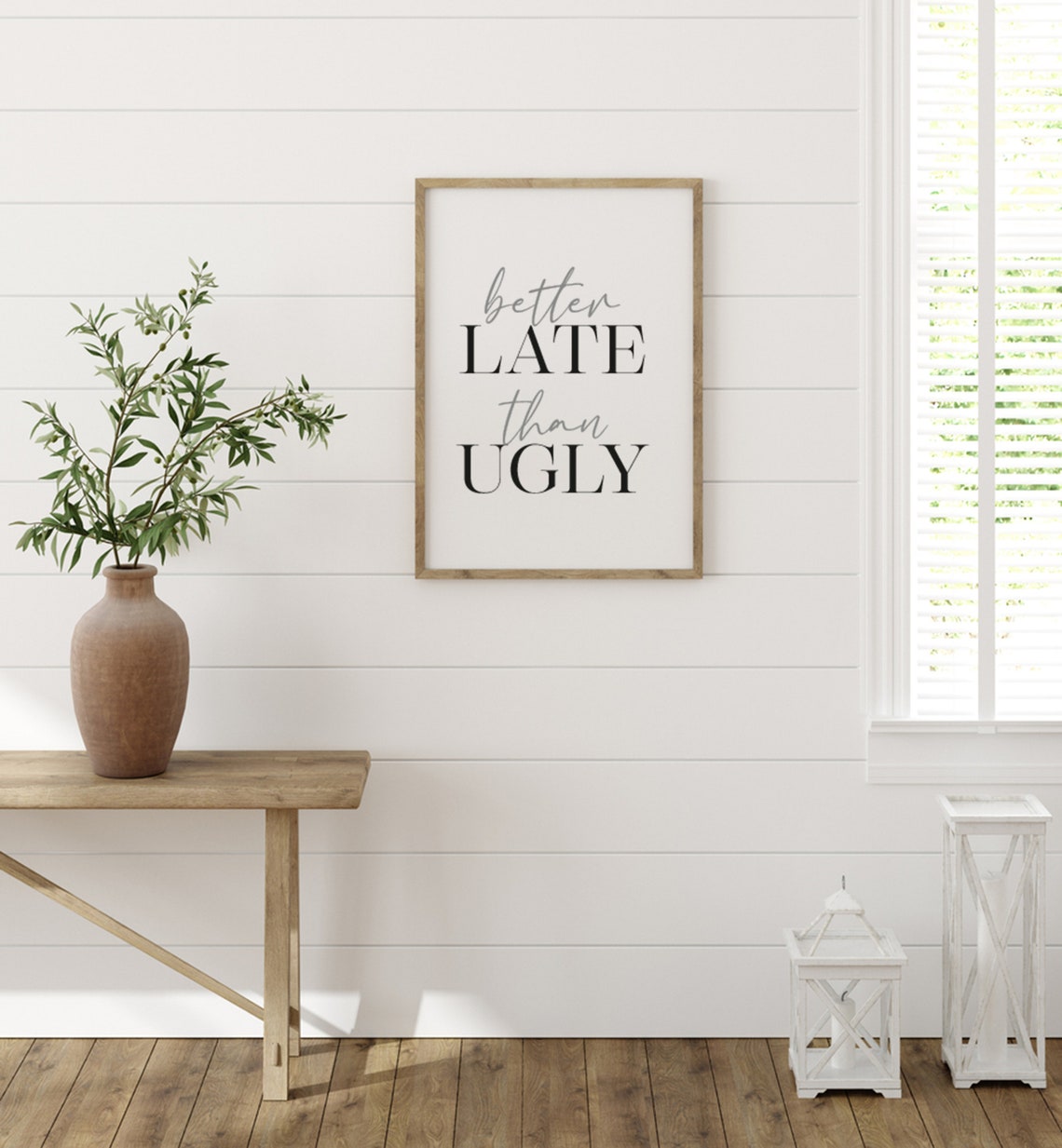 Funny Bathroom Wooden Sign Bathroom Wood Decor Bathroom Decor Gift For Her Better Late Than Ugly Bathroom Wall Art - Image 5
