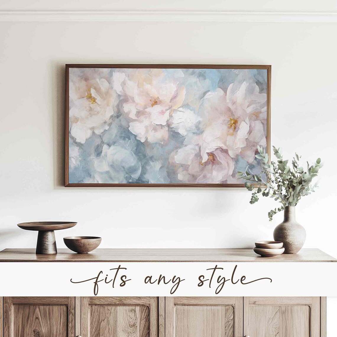 Abstract Flower Oil Painting Art Print, Neutral Tones - Image 3