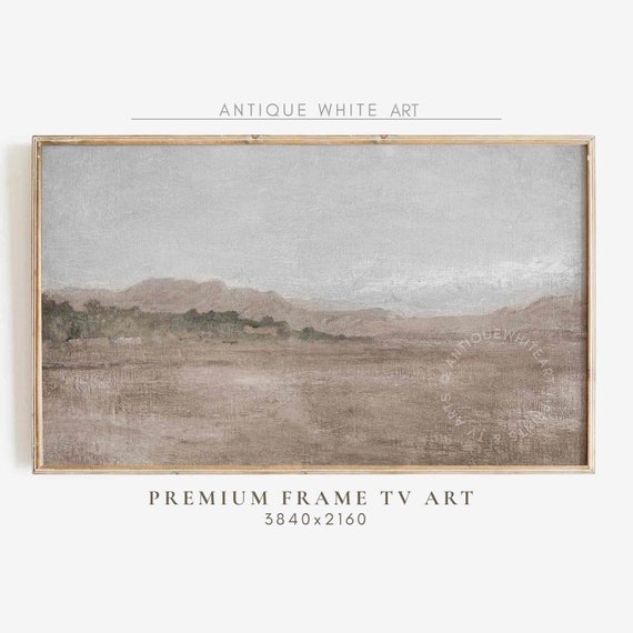 Pastel Beige Frame Tv Art Vintage Landscape Painting For Tv Abstract Neutral Farmhouse Print Warm Tones Decor Tv358