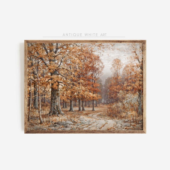 Vintage Fall Landscape Painting, Rustic Country Art Print