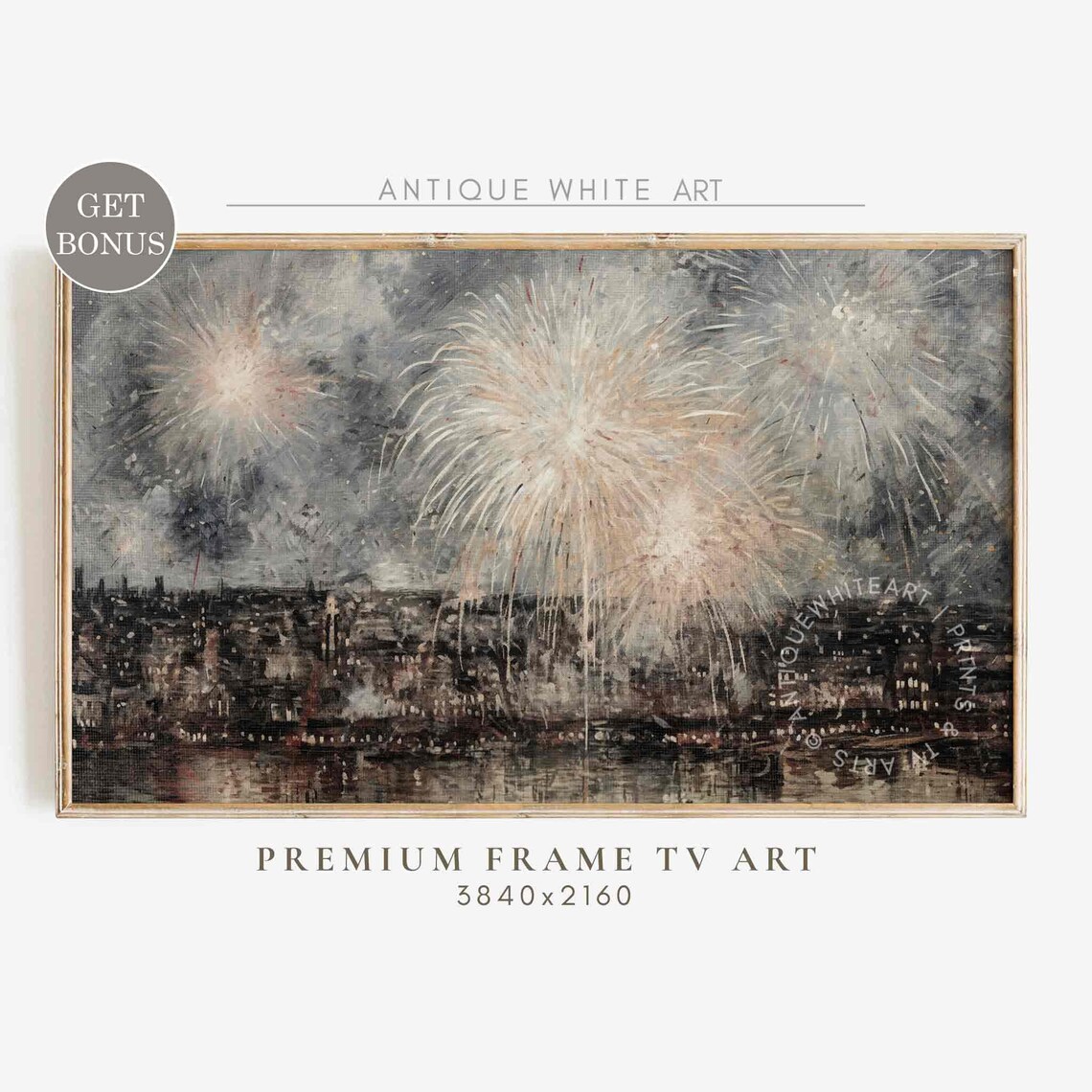 New Year Fireworks Farmhouse Art Print, Holiday Decor