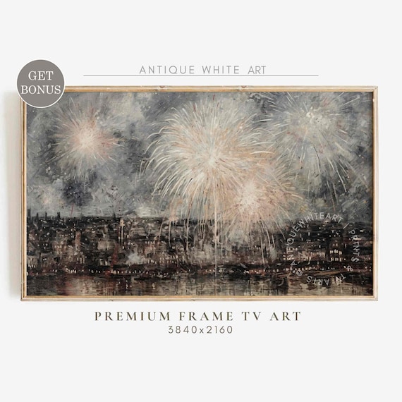 New Year Fireworks Farmhouse Art Print, Holiday Decor
