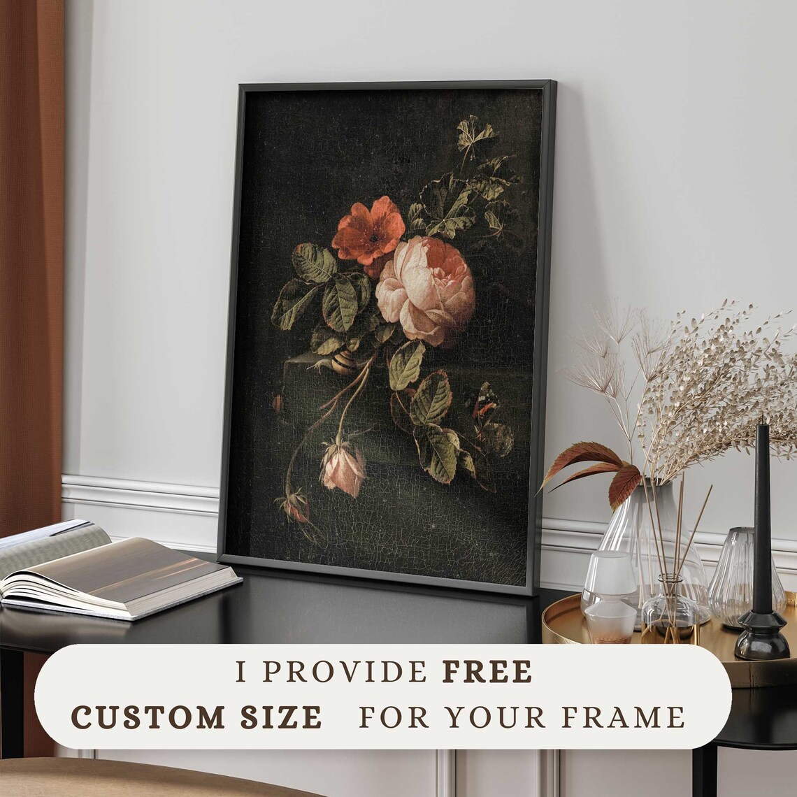 Vintage Moody Dark Flower Botanical Still Life Art Print - Image 5
