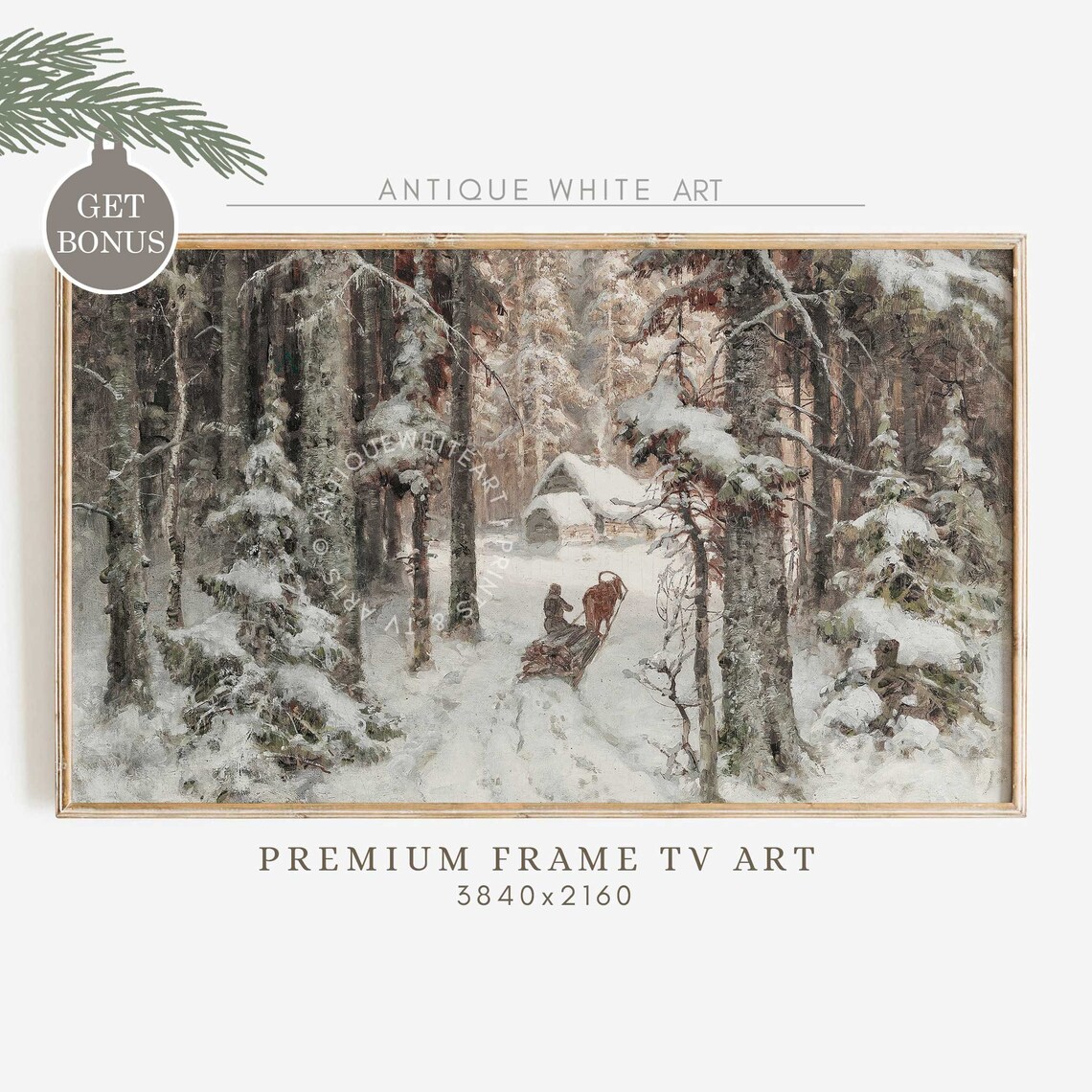Vintage Christmas Snowy Winter Oil Painting Art Print