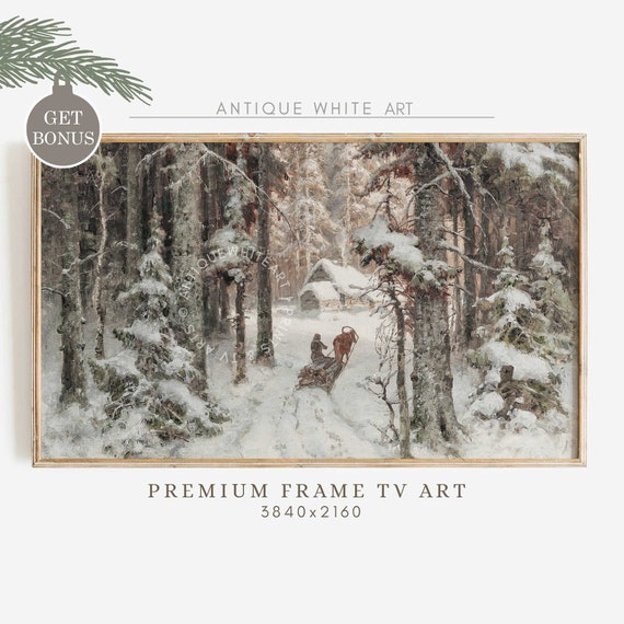 Vintage Christmas Snowy Winter Oil Painting Art Print