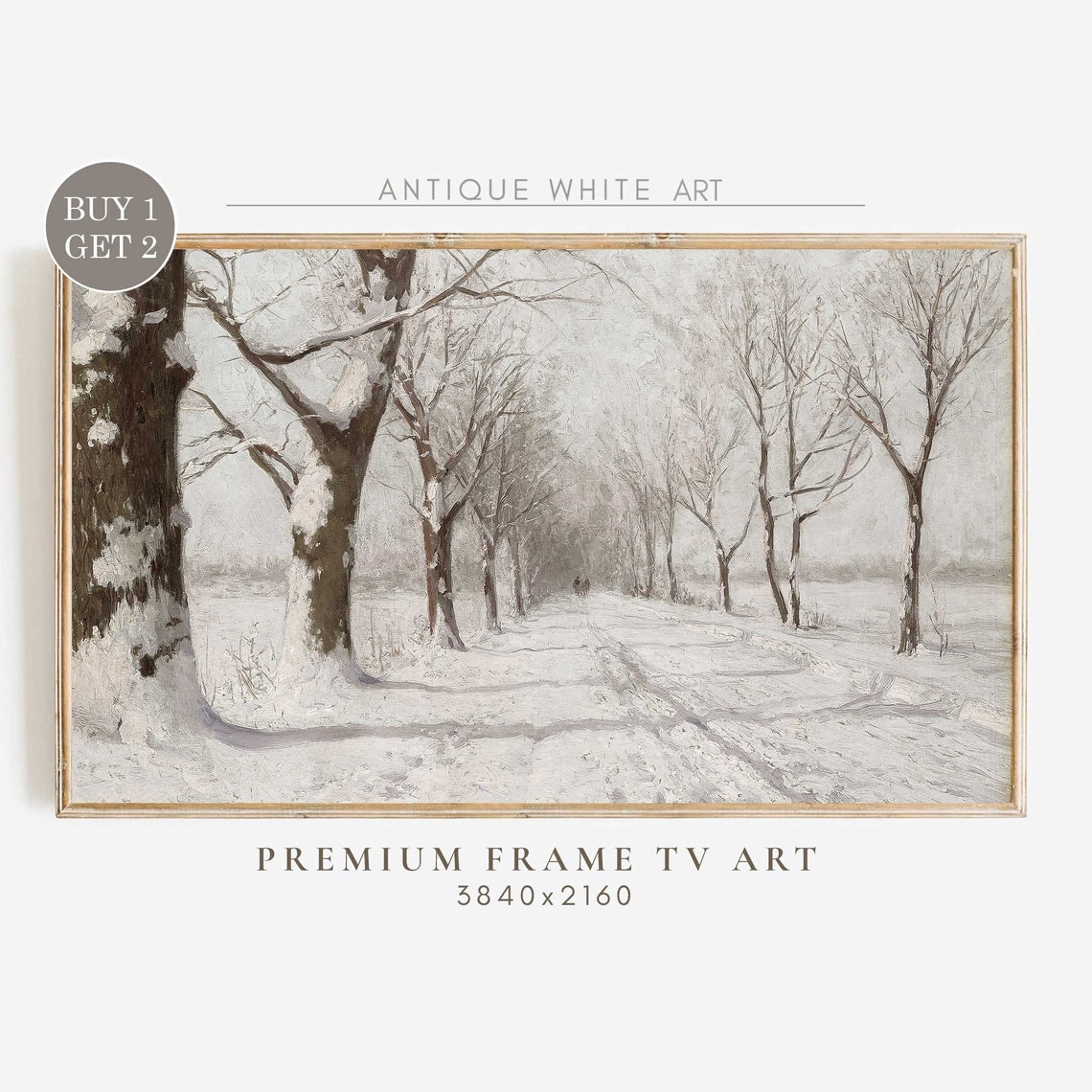 Snowy Winter Forest Path Bare Trees Muted Vintage Christmas Art Poster